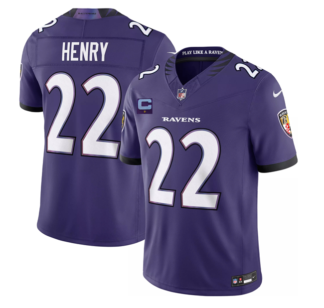 Men's Baltimore Ravens #22 Derrick Henry Purple 2026 With 1-Star C Patch F.U.S.E Vapor Stitched Limited Football Jersey