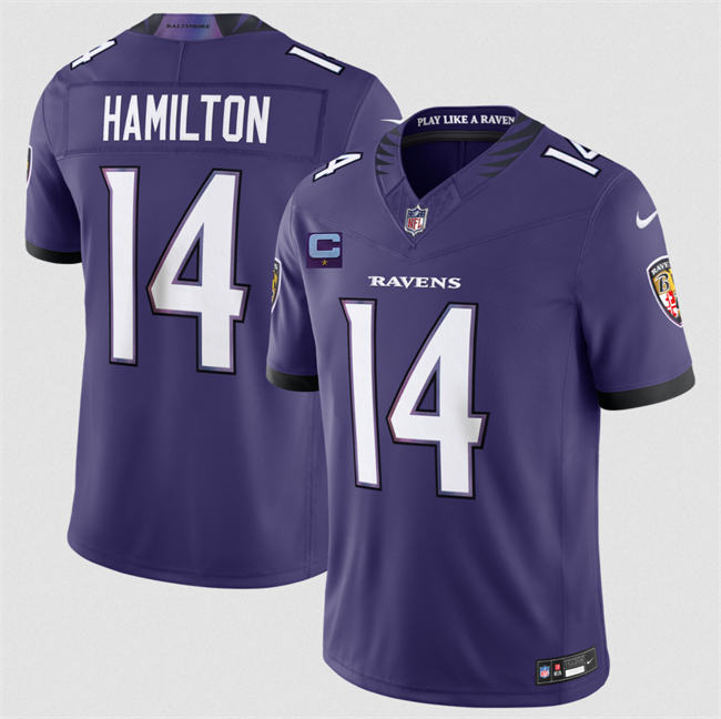Men's Baltimore Ravens #14 Kyle Hamilton Purple 2026 With 1-Star C Patch F.U.S.E Vapor Stitched Limited Football Jersey