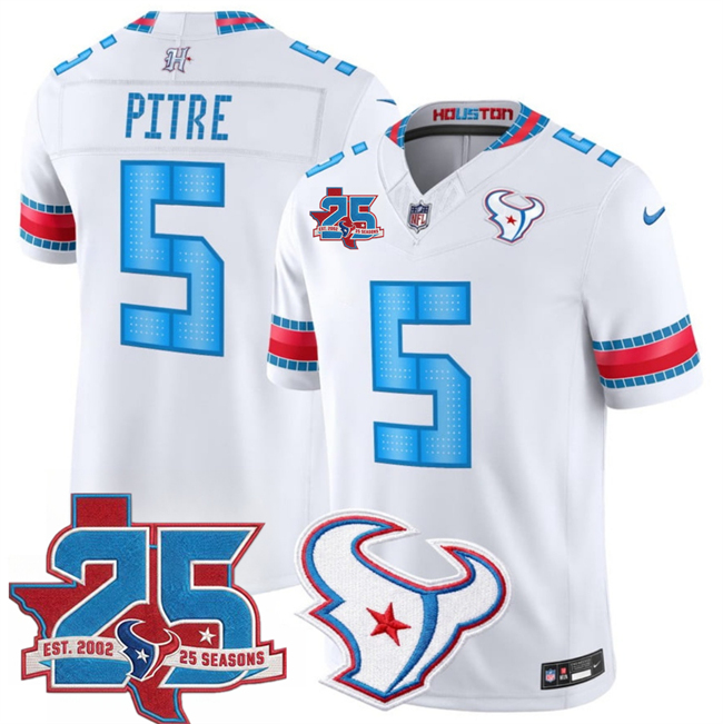 Men's Houston Texans #5 Jalen Pitre White 2026 25th Anniversary Patch F.U.S.E. 'HOUSTON_US' Rivalries Collection Limited Stitched Football Jersey