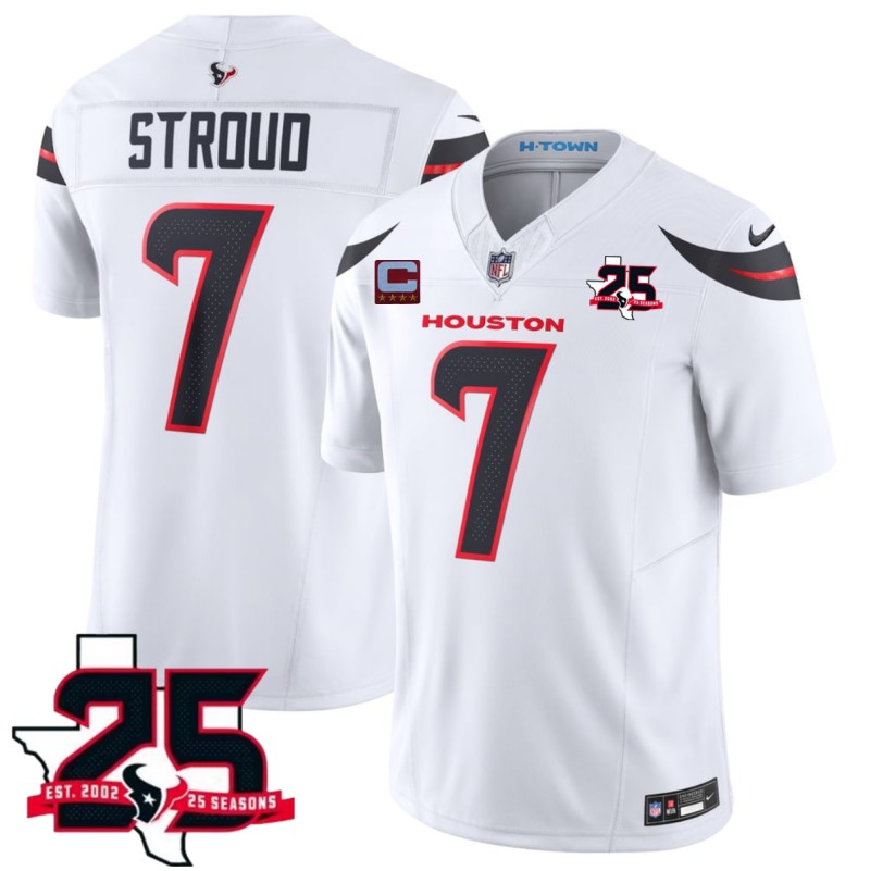 Men's Houston Texans #7 C.J. Stroud White 2026 With 25th Anniversary Patch And 4-Star C Patch F.U.S.E. Vapor Limited Stitched Football Jersey