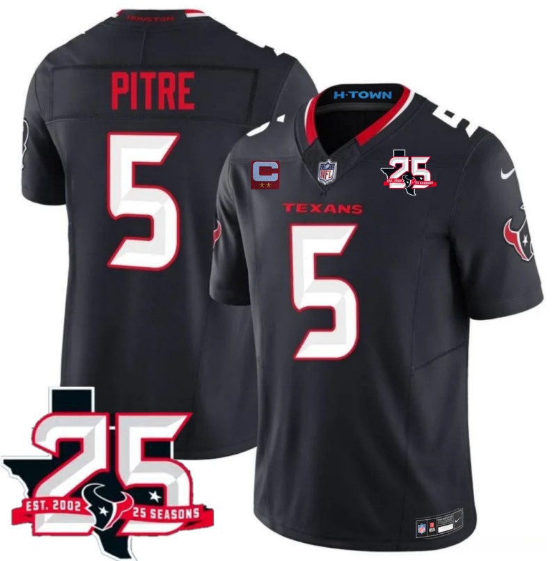 Men's Houston Texans #5 Jalen Pitre Navy 2nd Alternate 2026 With 25th Anniversary Patch And 2-Star C Patch  F.U.S.E. Vapor Limited Stitched Football Jersey