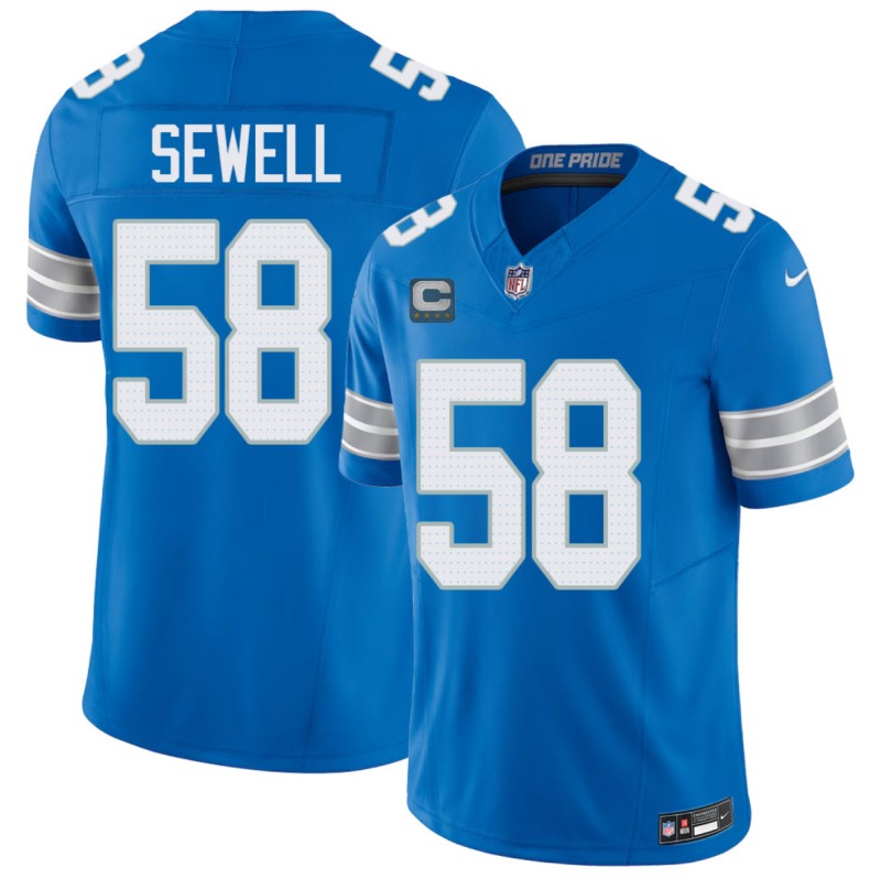 Men's Detroit Lions #58 Penei Sewell Blue 2026 With 4-Star C Patch  F.U.S.E. Vapor Limited Stitched Jersey