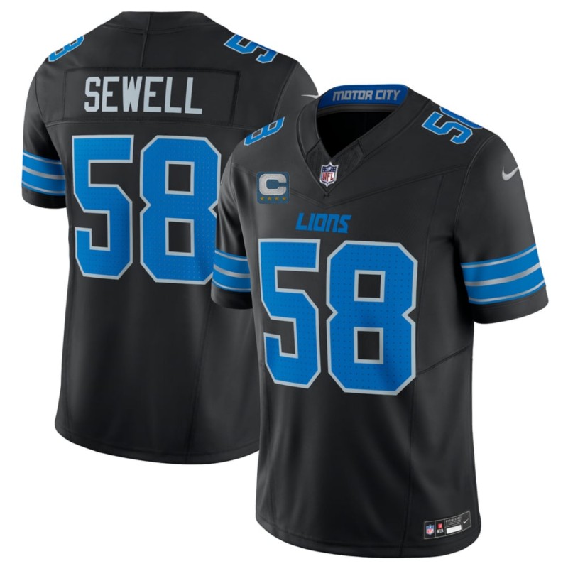 Men's Detroit Lions #58 Penei Sewell Black 2026 With 4-Star C Patch  F.U.S.E. Vapor Limited Stitched Jersey