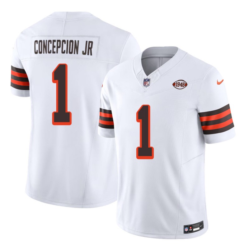 Men's Cleveland Browns #1 KC Concepcion Jr White 2026 1946 Collection F.U.S.E. Vapor Limited Stitched Football Jersey