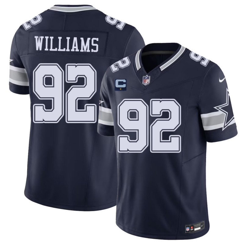 Men's Dallas Cowboys #92 Quinnen Williams Navy 2026 With 1-Star C Patch F.U.S.E Vapor Untouchable Limited Stitched Football Jersey