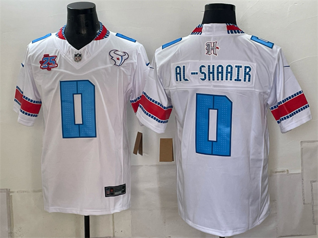 Men's Houston Texans #0 Azeez Al-Shaair White 2026 25th Anniversary Patch F.U.S.E. 'HOUSTON_US' Rivalries Collection Limited Stitched Football Jerseys