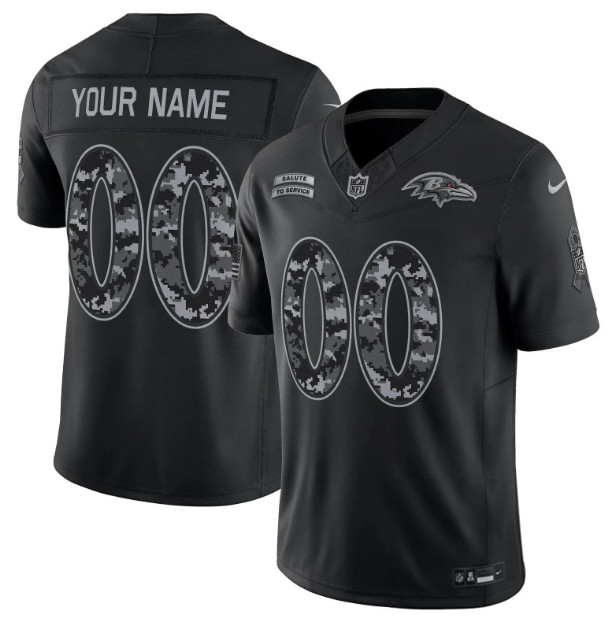 Youth Baltimore Ravens Active Player Custom Black F.U.S.E. 2026 Salute to Service Limited Stitched Football Jersey