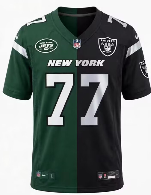 Men & Women & Youth New York Jets x Raiders Customized Green Black Split Stitched Game Jersey