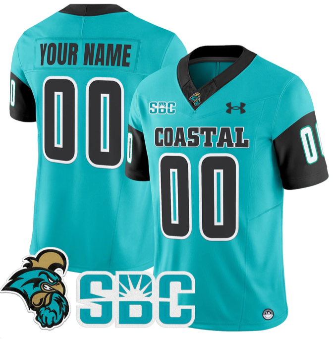 Men & Women & Youth Coastal Carolina Chanticleers ACTIVE PLAYER Custom Teal 2025 F.U.S.E. Vapor Limited Stitched Football Jersey