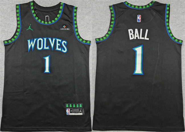 Men's Minnesota Timberwolves #1 LaMelo Ball Black 2026 Statement Edition Stitched Basketball Jersey