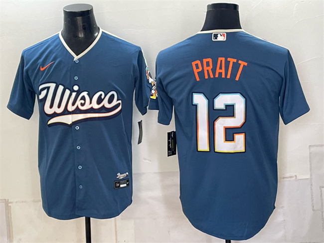 Men's Milwaukee Brewers #12 Cooper Pratt Mineral Blue 2026 City Connect Stadium Stitched Baseball Jersey