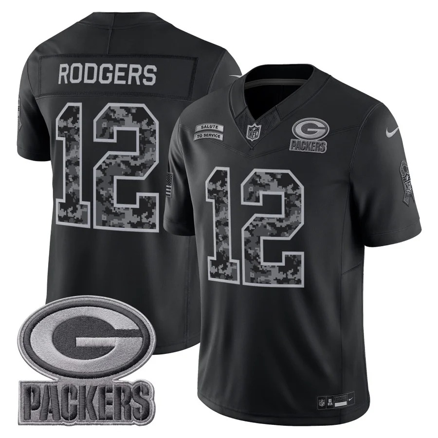 Men's Green Bay Packers #12 Aaron Rodgers Black F.U.S.E. 2026 Salute to Service Limited Stitched Football Jersey