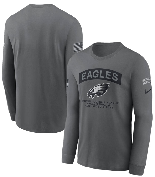 Men's Philadelphia Eagles Gray 2026 Salute to Service Long Sleeve T-Shirt