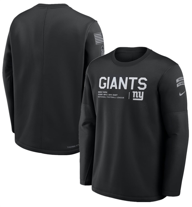 Men's New York Giants Black 2026 Salute to Service Sideline Coaches Crewneck Therma-FIT Sweatshirt