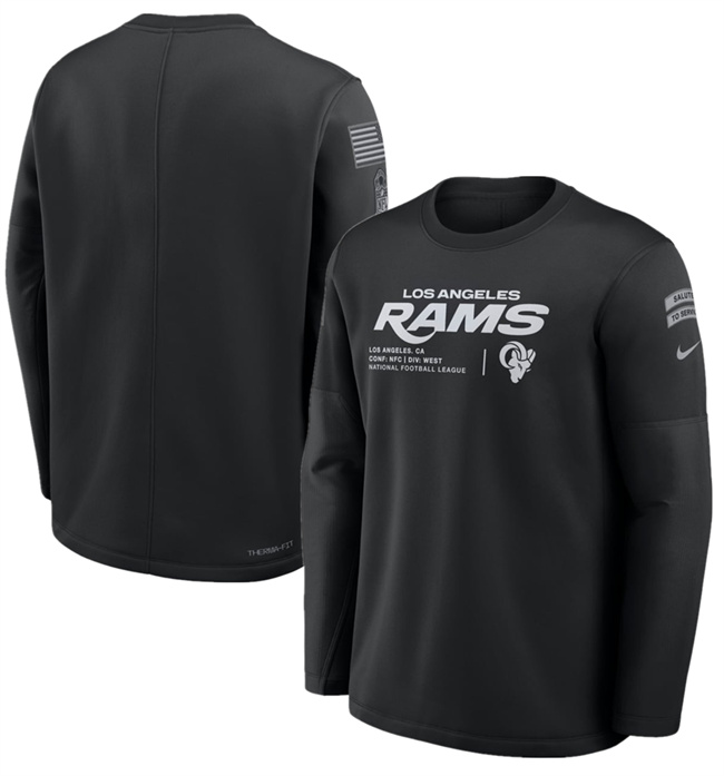 Men's Los Angeles Rams Black 2026 Salute to Service Sideline Coaches Crewneck Therma-FIT Sweatshirt