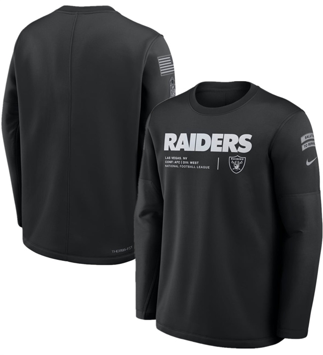 Men's Las Vegas Raiders Black 2026 Salute to Service Sideline Coaches Crewneck Therma-FIT Sweatshirt