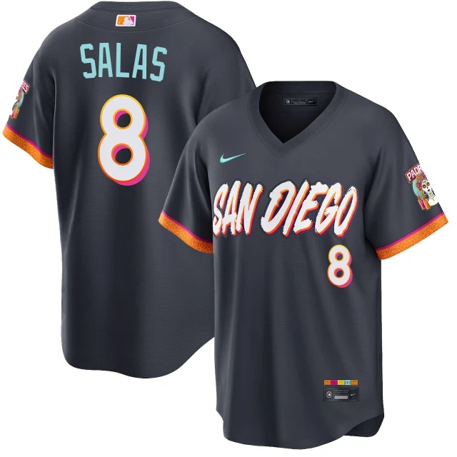 Men's San Diego Padres #8 Ethan Salas Black City Connect Stadium Stitched Baseball Jersey