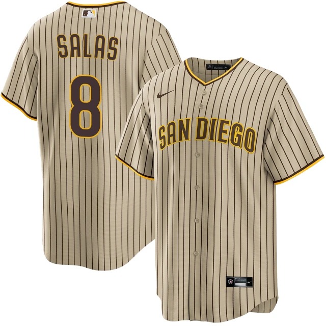 Men's San Diego Padres #8 Ethan Salas Tan Brown Pinstripe Alternate Stitched Baseball Jersey