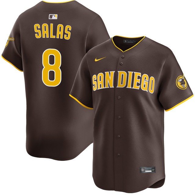 Men's San Diego Padres #8 Ethan Salas Brown Road Nike Limited Stitched Baseball Jersey