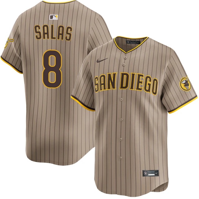 Men's San Diego Padres #8 Ethan Salas Tan Brown Pinstripe Alternate Nike Limited Stitched Baseball Jersey