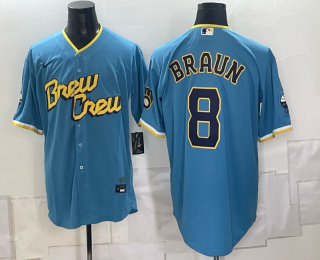 Men's Milwaukee Brewers #8 Ryan Braun Powder Blue City Connect Nike Limited Stitched MLB Jersey