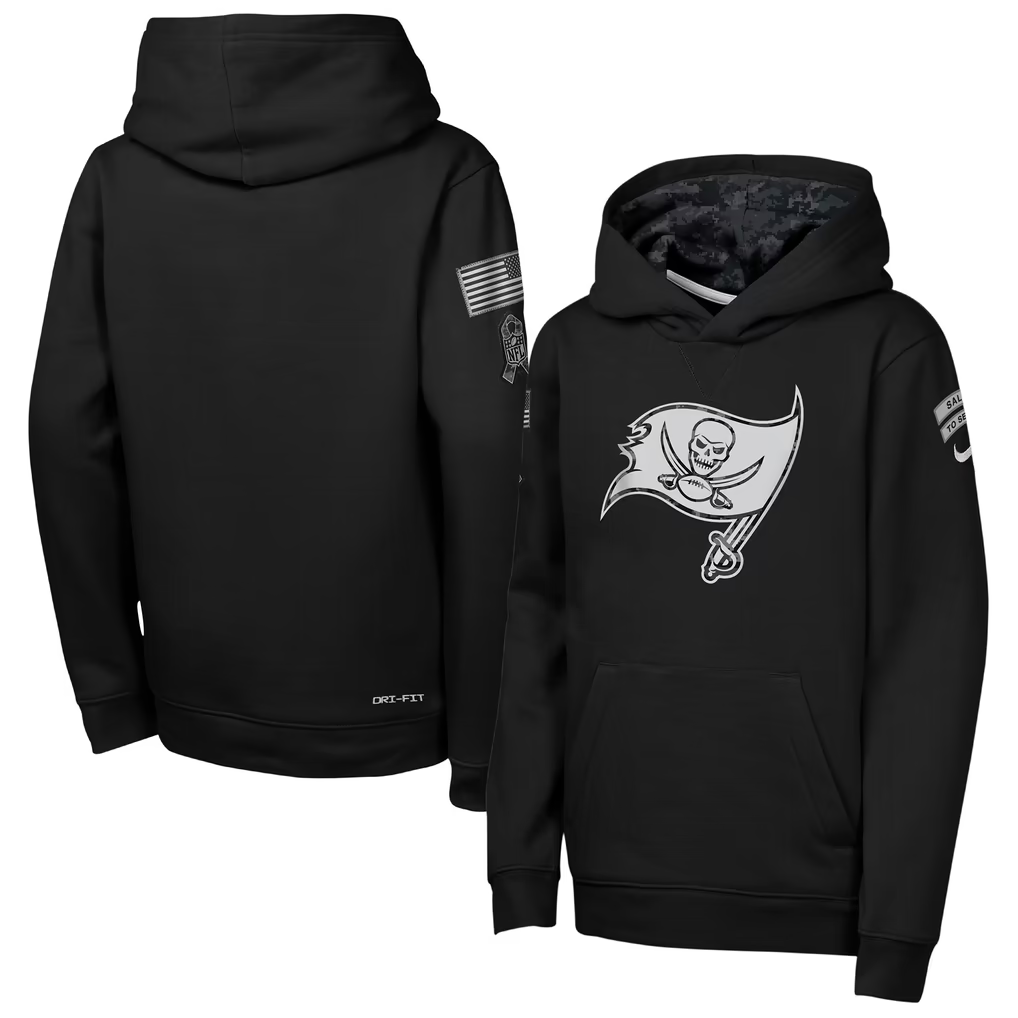 Youth Tampa Bay Buccaneers Black 2026 Salute to Service Club Fleece Pullover Hoodie