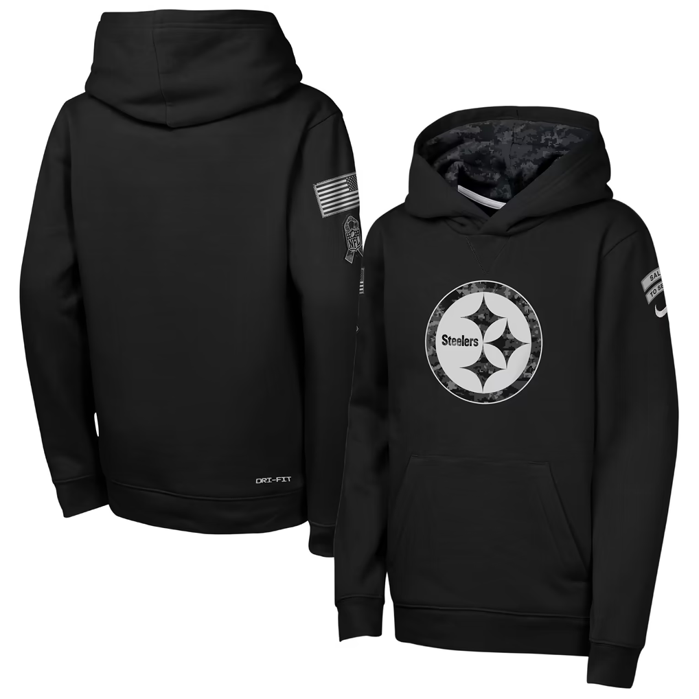 Youth Pittsburgh Steelers Black 2026 Salute to Service Club Fleece Pullover Hoodie