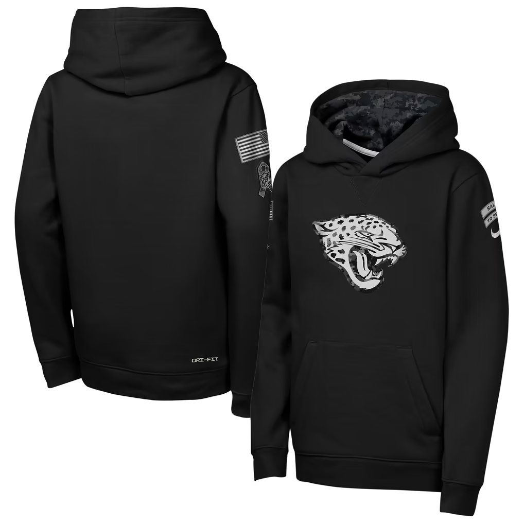 Youth Jacksonville Jaguars Black 2026 Salute to Service Club Fleece Pullover Hoodie