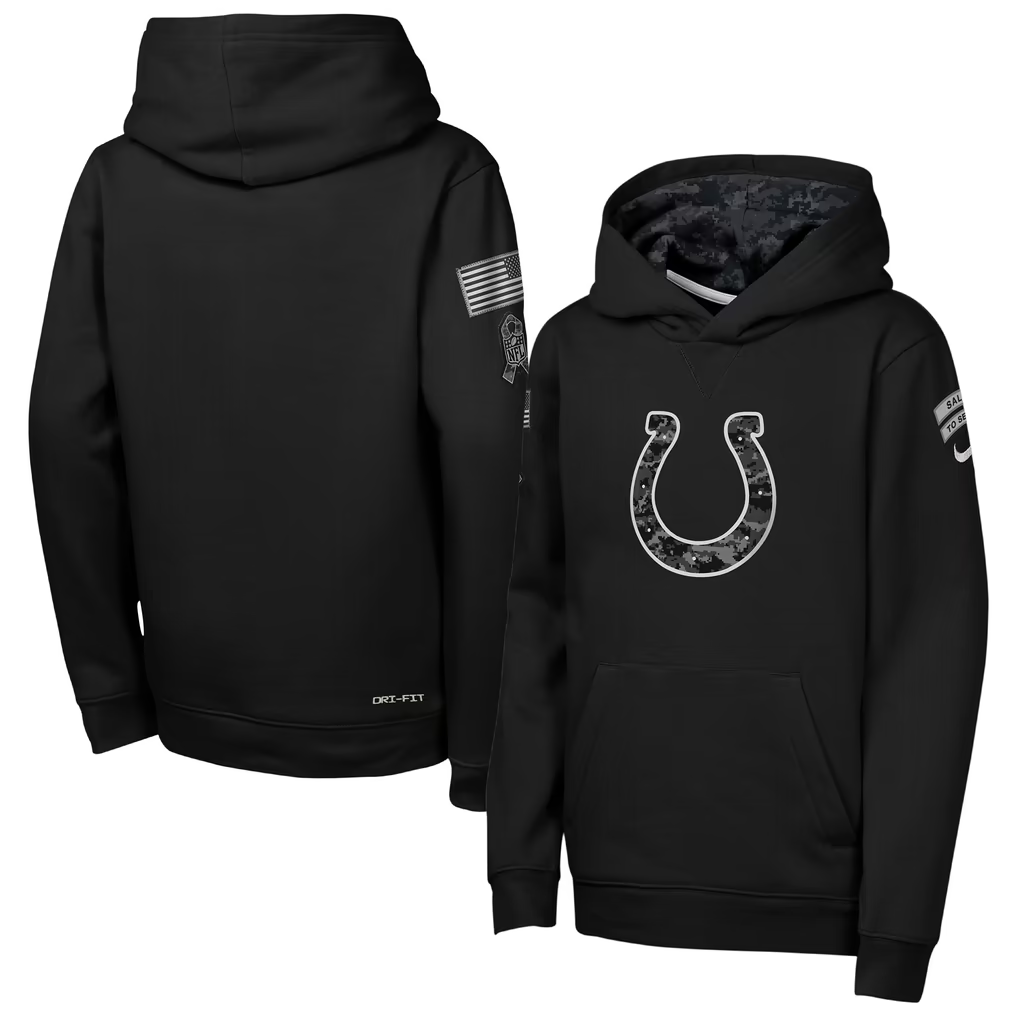 Youth Indianapolis Colts Black 2026 Salute to Service Club Fleece Pullover Hoodie