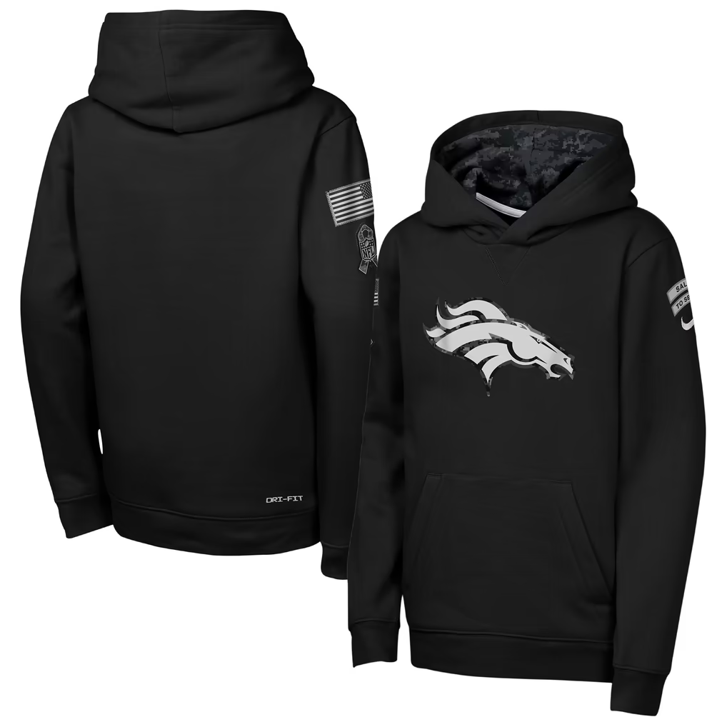 Youth Denver Broncos Black 2026 Salute to Service Club Fleece Pullover Hoodie