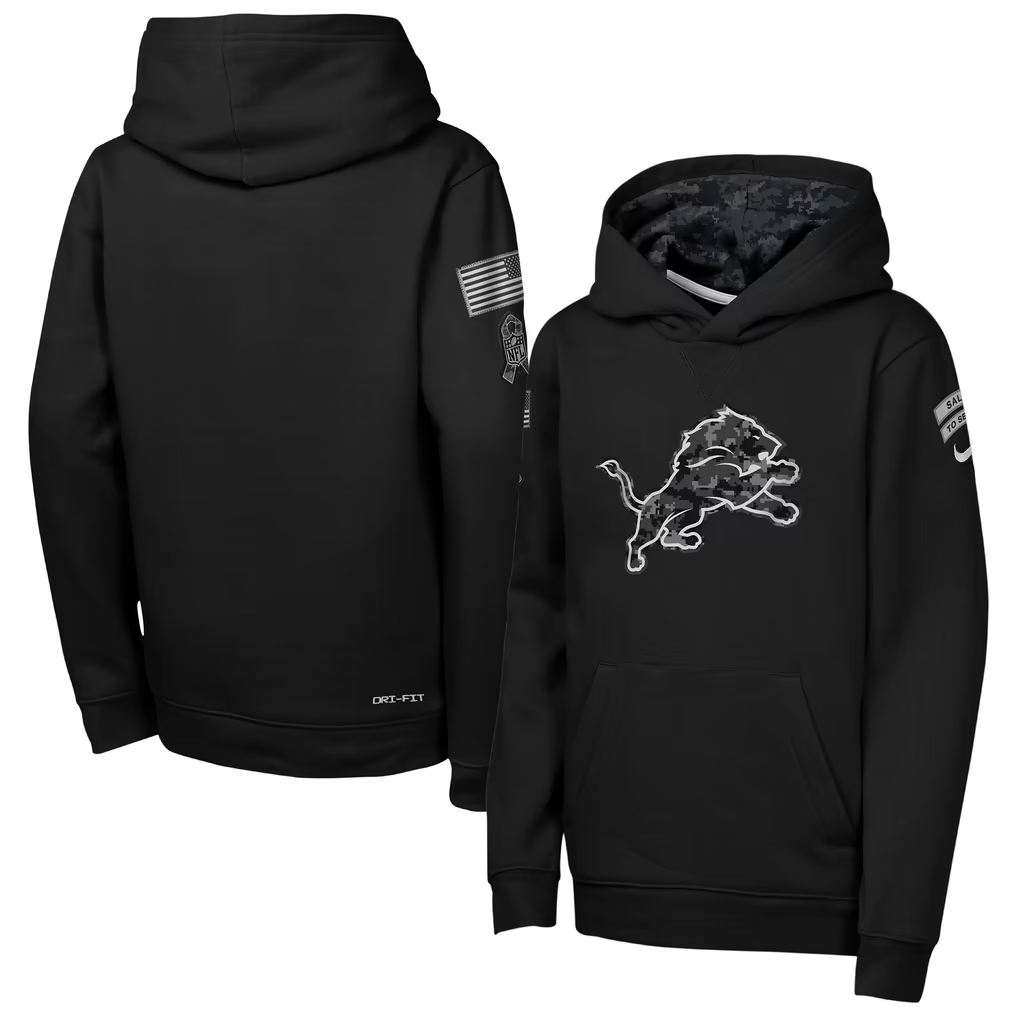 Youth Detroit Lions Black 2026 Salute to Service Club Fleece Pullover Hoodie
