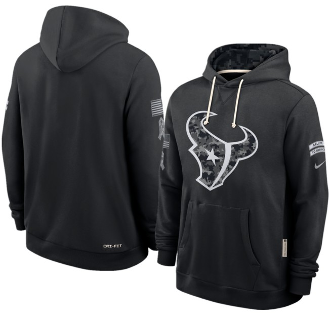 Men's Houston Texans Black 2026 Salute to Service Sideline Dri-FIT Pullover Hoodie
