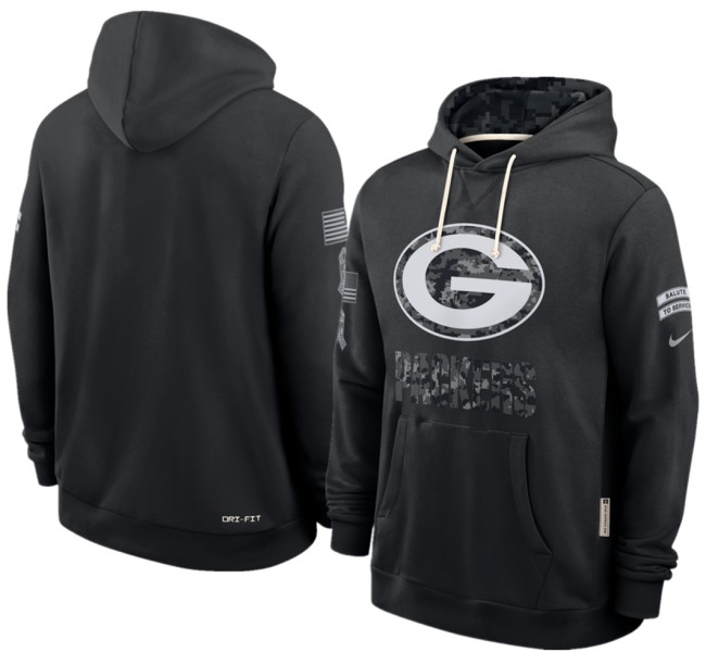 Men's Green Bay Packers Black 2026 Salute to Service Sideline Dri-FIT Pullover Hoodie
