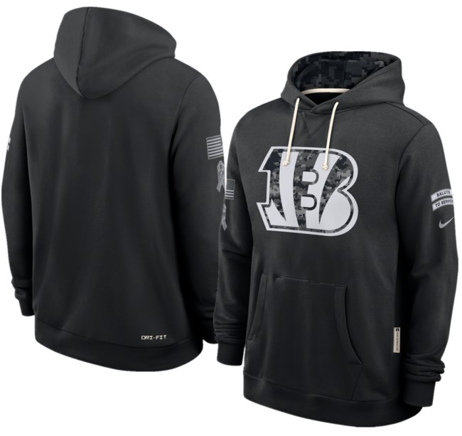 Men's Cincinnati Bengals  Black 2026 Salute to Service Sideline Dri-FIT Pullover Hoodie