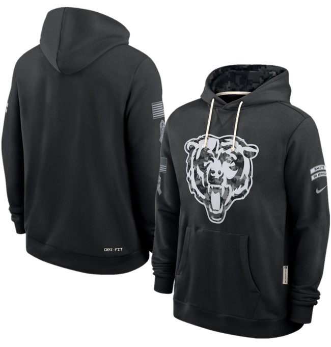 Men's Chicago Bears Black 2026 Salute to Service Sideline Dri-FIT Pullover Hoodie