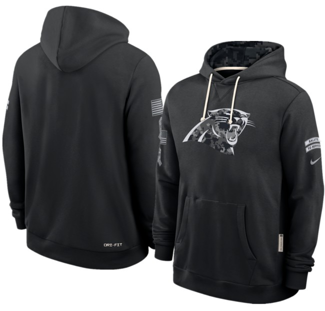 Men's Carolina Panthers Black 2026 Salute to Service Sideline Dri-FIT Pullover Hoodie