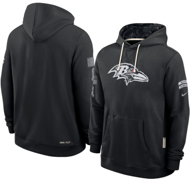 Men's Baltimore Ravens Black 2026 Salute to Service Sideline Dri-FIT Pullover Hoodie