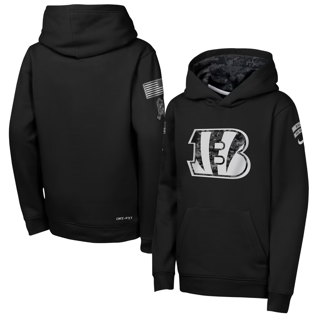 Youth Cincinnati Bengals Black 2026 Salute to Service Club Fleece Pullover Hoodie