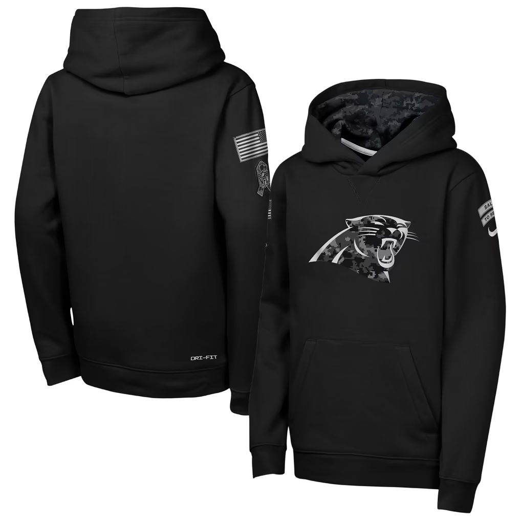 Youth Carolina Panthers Black 2026 Salute to Service Club Fleece Pullover Hoodie