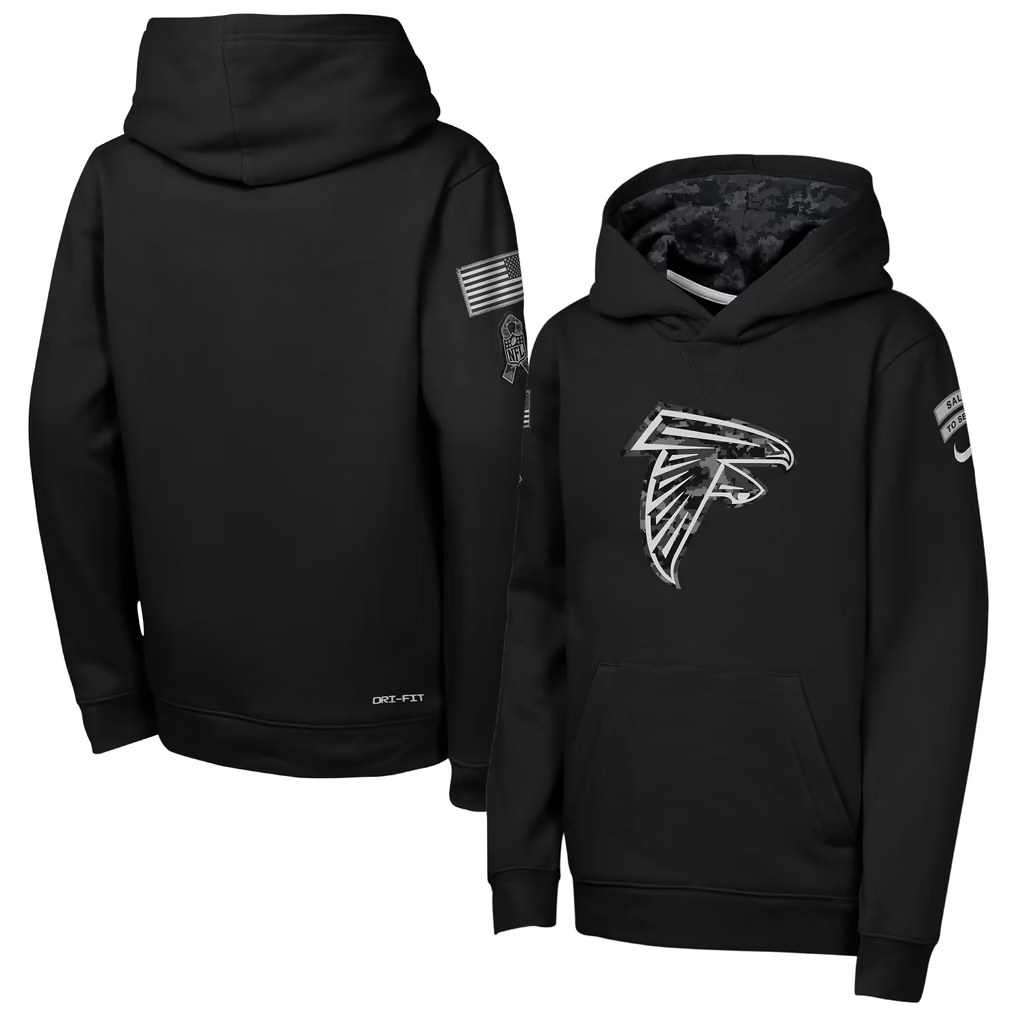 Youth Atlanta Falcons Black 2026 Salute to Service Club Fleece Pullover Hoodie