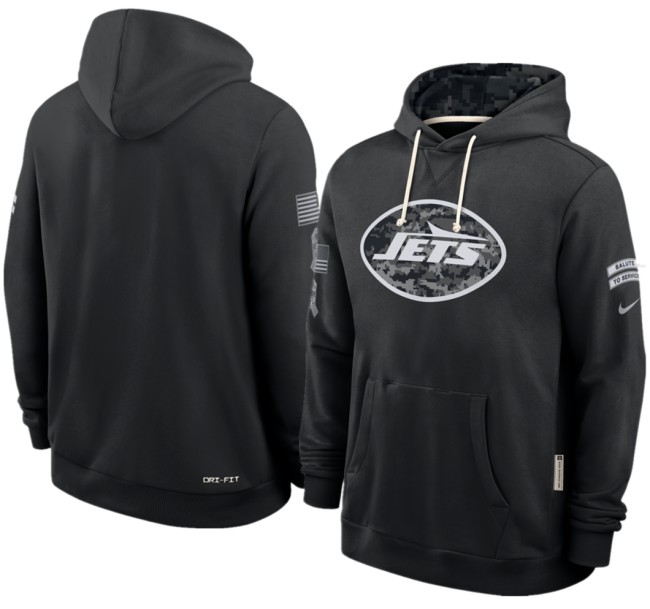 Men's New York Jets Black 2026 Salute to Service Sideline Dri-FIT Pullover Hoodie