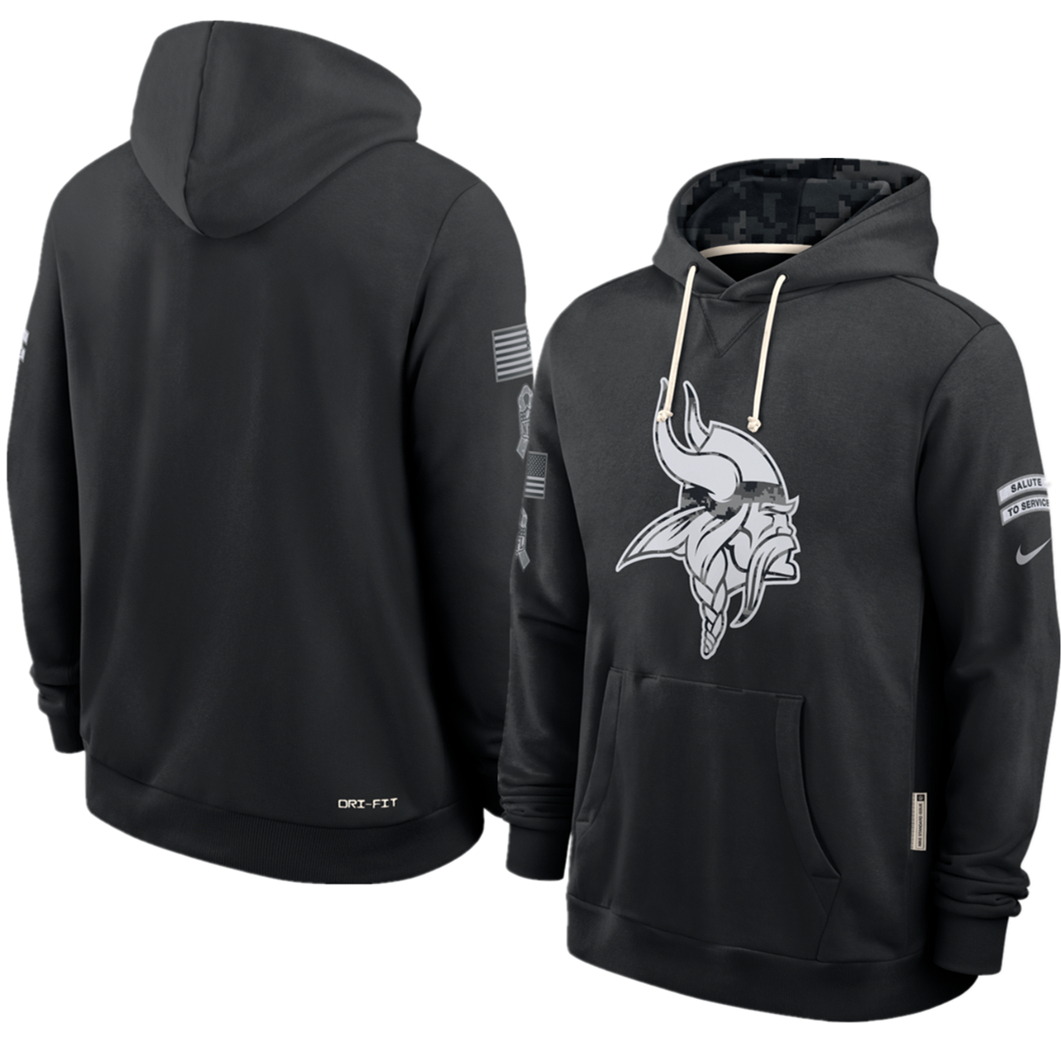 Men's Minnesota Vikings Black 2026 Salute to Service Sideline Dri-FIT Pullover Hoodie