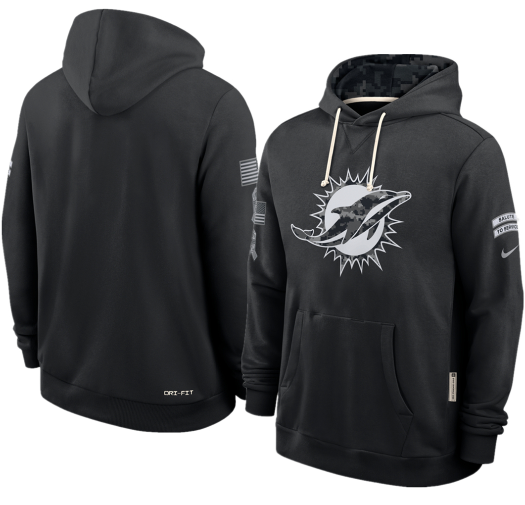 Men's Miami Dolphins Black 2026 Salute to Service Sideline Dri-FIT Pullover Hoodie