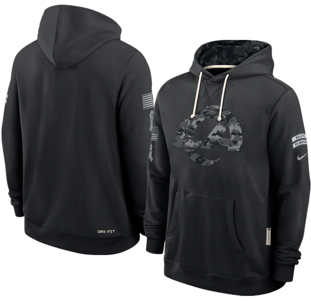 Men's Los Angeles Rams Black 2026 Salute to Service Sideline Dri-FIT Pullover Hoodie