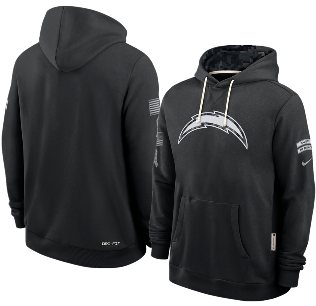 Men's Los Angeles Chargers Black 2026 Salute to Service Sideline Dri-FIT Pullover Hoodie