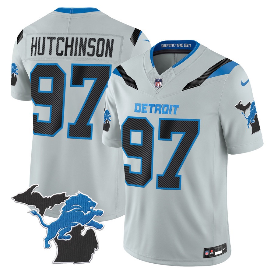 Men & Women & Youth Detroit Lions #97 Aidan Hutchinson Grey 2026 Rivalries Vapor Limited Jersey - Michigan Patch - All Stitched