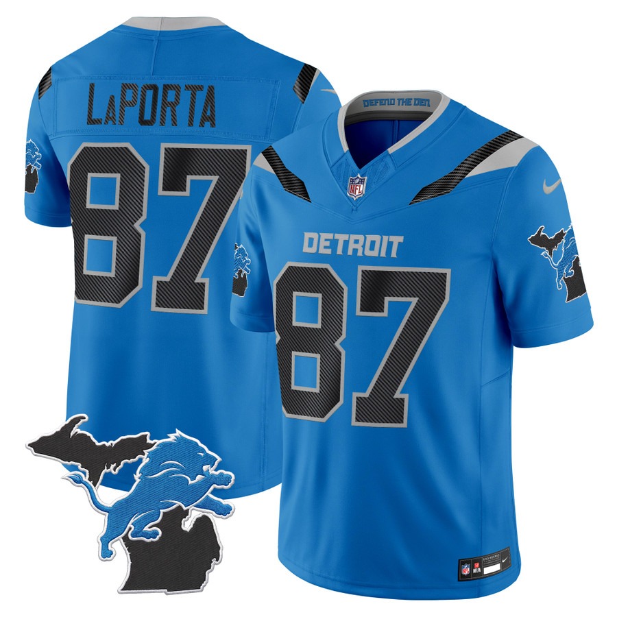 Men & Women & Youth Detroit Lions #87 Sam Laporta Blue 2026 Rivalries Vapor Limited Jersey - Michigan Patch - All Stitched