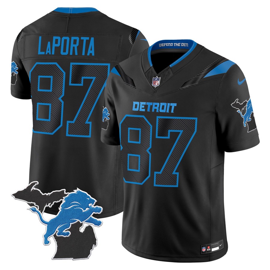 Men & Women & Youth Detroit Lions #87 Sam Laporta Black 2026 Rivalries Vapor Limited Jersey - Michigan Patch - All Stitched