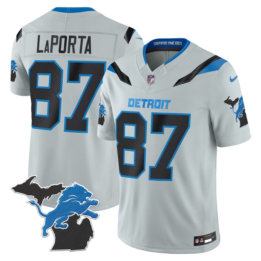Men & Women & Youth Detroit Lions #87 Sam Laporta Grey 2026 Rivalries Vapor Limited Jersey - Michigan Patch - All Stitched