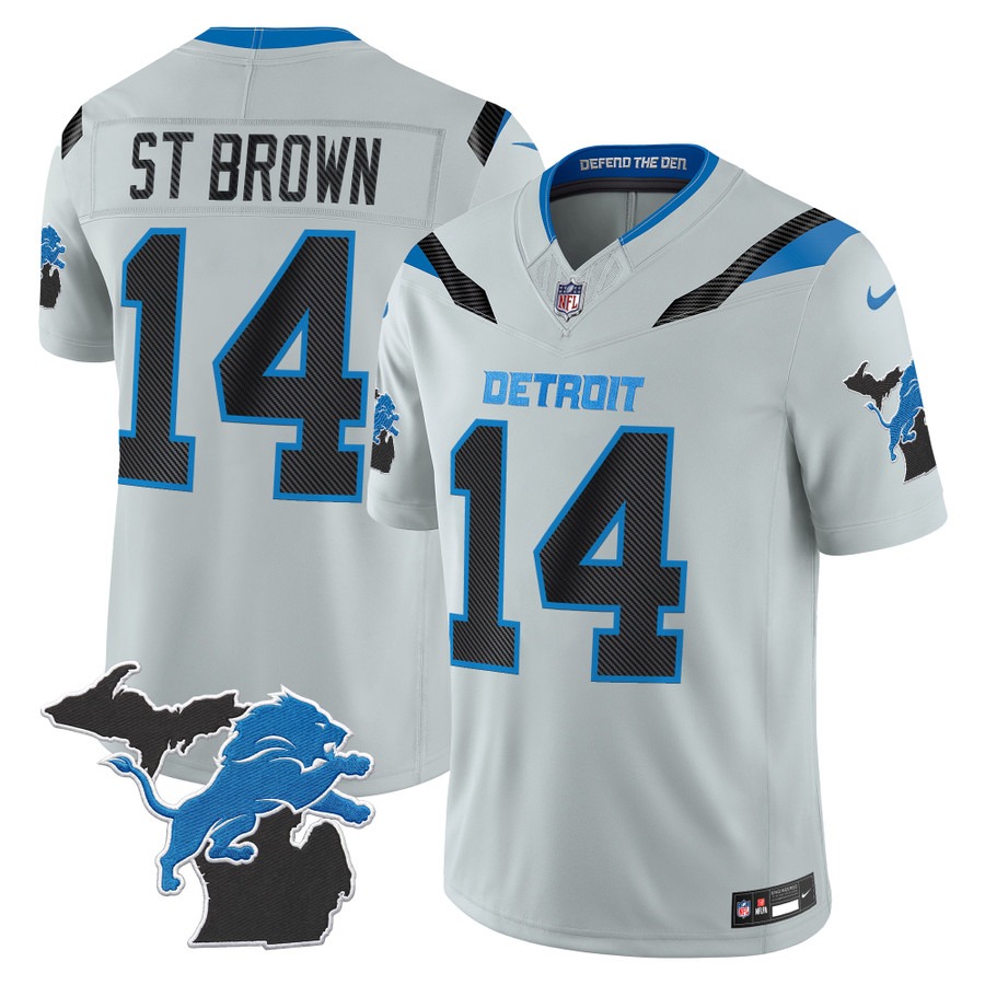 Men & Women & Youth Detroit Lions #14 Amon-Ra St. Brown Grey 2026 Rivalries Vapor Limited Jersey - Michigan Patch - All Stitched